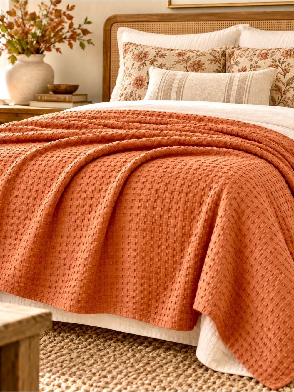 Terracotta Lightweight Waffle Weave Twin Blanket • 66"x90"